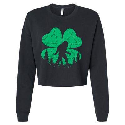 St Patricks Day Bigfoot Sasquatch Irish Clover Cropped Pullover Crew
