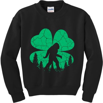 St Patricks Day Bigfoot Sasquatch Irish Clover Kids Sweatshirt