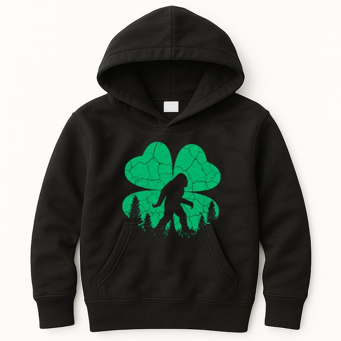 St Patricks Day Bigfoot Sasquatch Irish Clover Kids Hoodie