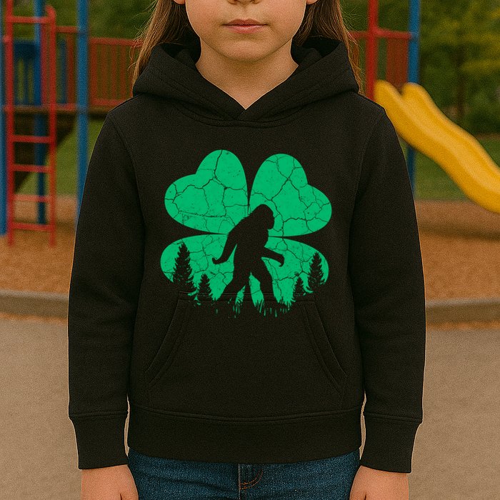 St Patricks Day Bigfoot Sasquatch Irish Clover Kids Hoodie