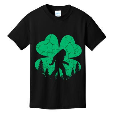 St Patricks Day Bigfoot Sasquatch Irish Clover Kids T-Shirt