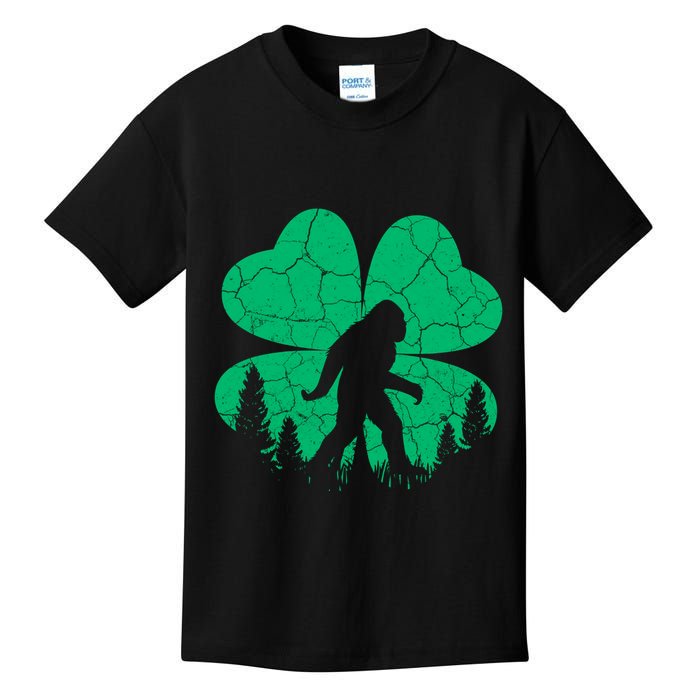 St Patricks Day Bigfoot Sasquatch Irish Clover Kids T-Shirt
