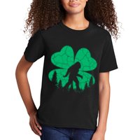 St Patricks Day Bigfoot Sasquatch Irish Clover Kids T-Shirt