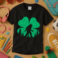 St Patricks Day Bigfoot Sasquatch Irish Clover Kids T-Shirt