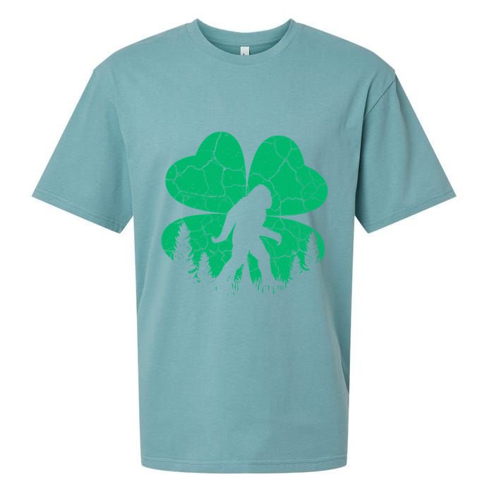 St Patricks Day Bigfoot Sasquatch Irish Clover Sueded Cloud Jersey T-Shirt