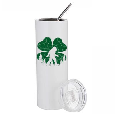 St Patricks Day Bigfoot Sasquatch Irish Clover Stainless Steel Tumbler