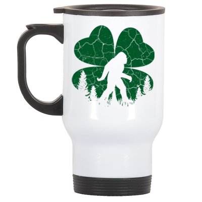 St Patricks Day Bigfoot Sasquatch Irish Clover Stainless Steel Travel Mug