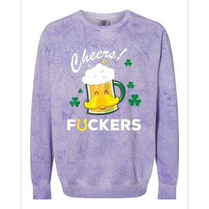 St Patricks Day Funny Cheers Fuckers Bang Beer Irish 4leaf Gift Colorblast Crewneck Sweatshirt