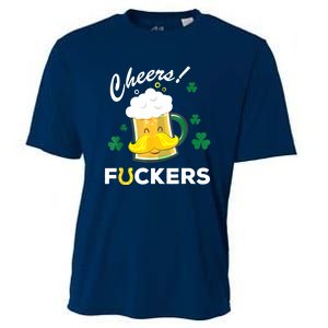 St Patricks Day Funny Cheers Fuckers Bang Beer Irish 4leaf Gift Cooling Performance Crew T-Shirt