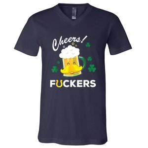 St Patricks Day Funny Cheers Fuckers Bang Beer Irish 4leaf Gift V-Neck T-Shirt