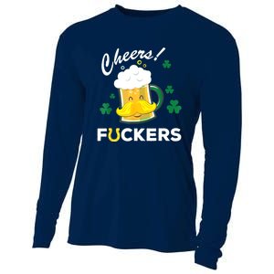 St Patricks Day Funny Cheers Fuckers Bang Beer Irish 4leaf Gift Cooling Performance Long Sleeve Crew