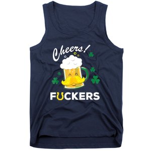 St Patricks Day Funny Cheers Fuckers Bang Beer Irish 4leaf Gift Tank Top