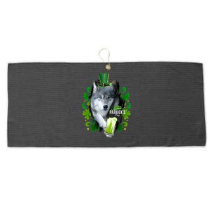 St Patrick's Day Irish Saint Patrick Shamrock White Wolf Gift Large Microfiber Waffle Golf Towel