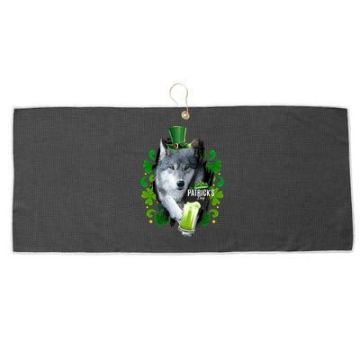 St Patrick's Day Irish Saint Patrick Shamrock White Wolf Gift Large Microfiber Waffle Golf Towel