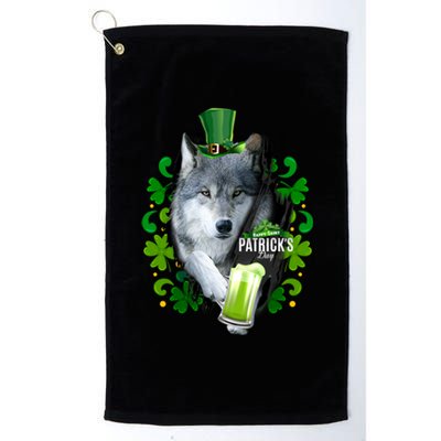 St Patrick's Day Irish Saint Patrick Shamrock White Wolf Gift Platinum Collection Golf Towel