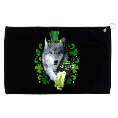 St Patrick's Day Irish Saint Patrick Shamrock White Wolf Gift Grommeted Golf Towel