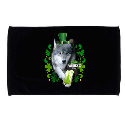 St Patrick's Day Irish Saint Patrick Shamrock White Wolf Gift Microfiber Hand Towel