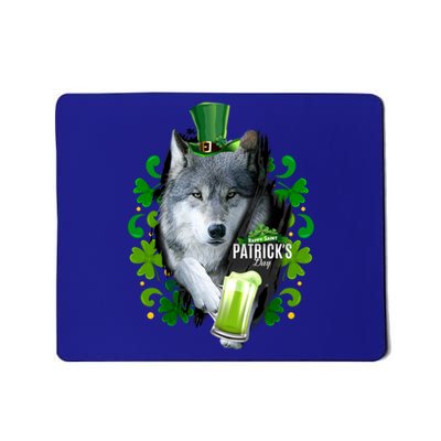 St Patrick's Day Irish Saint Patrick Shamrock White Wolf Gift Mousepad