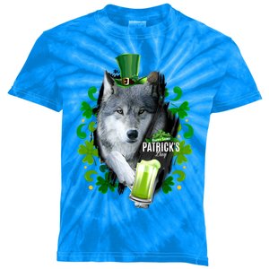 St Patrick's Day Irish Saint Patrick Shamrock White Wolf Gift Kids Tie-Dye T-Shirt