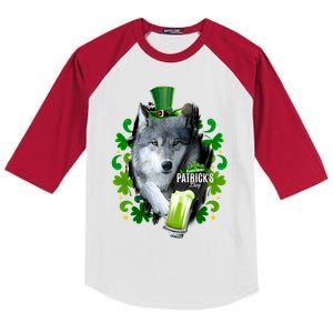 St Patrick's Day Irish Saint Patrick Shamrock White Wolf Gift Kids Colorblock Raglan Jersey