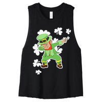 Saint Patrick's Day Dabbing Leprechaun Funny Green Women's Racerback Cropped Tank