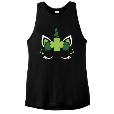 St Patrick's Day Clover Lucky Unicorn Ladies PosiCharge Tri-Blend Wicking Tank