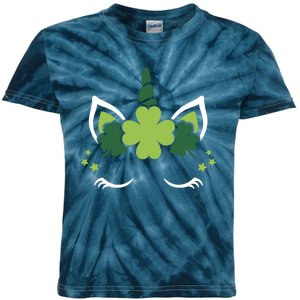 St Patrick's Day Clover Lucky Unicorn Kids Tie-Dye T-Shirt