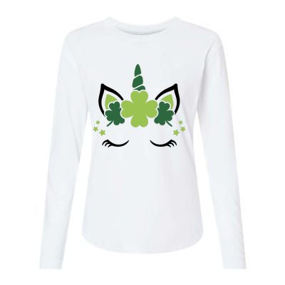 St Patrick's Day Clover Lucky Unicorn Womens Cotton Relaxed Long Sleeve T-Shirt