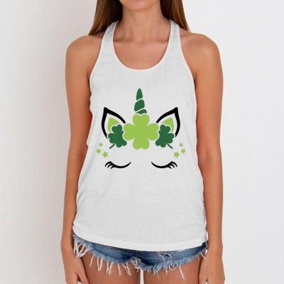 St Patrick's Day Clover Lucky Unicorn Women's Knotted Racerback Tank