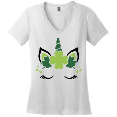 St Patrick's Day Clover Lucky Unicorn Women's V-Neck T-Shirt