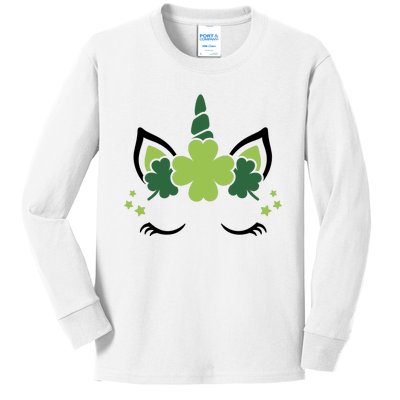 St Patrick's Day Clover Lucky Unicorn Kids Long Sleeve Shirt