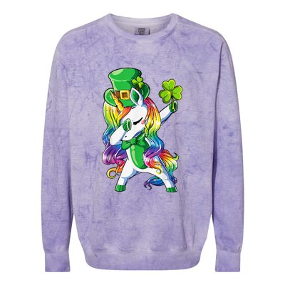 St Patricks Day Dabbing Unicorn Leprechaun Lepricorn Colorblast Crewneck Sweatshirt