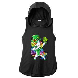 St Patricks Day Dabbing Unicorn Leprechaun Lepricorn Ladies PosiCharge Tri-Blend Wicking Draft Hoodie Tank