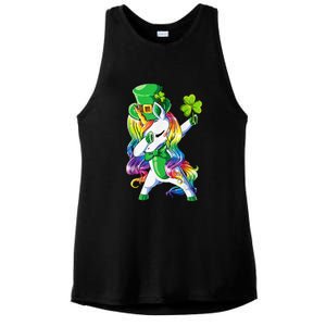 St Patricks Day Dabbing Unicorn Leprechaun Lepricorn Ladies PosiCharge Tri-Blend Wicking Tank