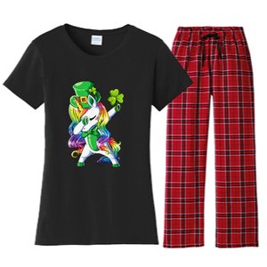 St Patricks Day Dabbing Unicorn Leprechaun Lepricorn Women's Flannel Pajama Set