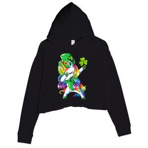 St Patricks Day Dabbing Unicorn Leprechaun Lepricorn Crop Fleece Hoodie