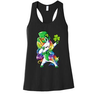 St Patricks Day Dabbing Unicorn Leprechaun Lepricorn Women's Racerback Tank