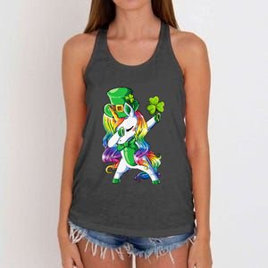 St Patricks Day Dabbing Unicorn Leprechaun Lepricorn Women's Knotted Racerback Tank