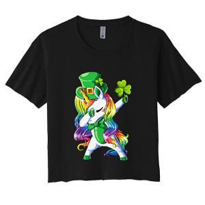 St Patricks Day Dabbing Unicorn Leprechaun Lepricorn Women's Crop Top Tee