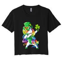 St Patricks Day Dabbing Unicorn Leprechaun Lepricorn Women's Crop Top Tee