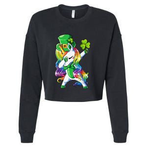 St Patricks Day Dabbing Unicorn Leprechaun Lepricorn Cropped Pullover Crew