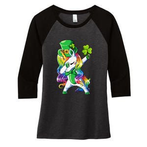 St Patricks Day Dabbing Unicorn Leprechaun Lepricorn Women's Tri-Blend 3/4-Sleeve Raglan Shirt