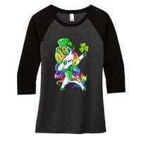 St Patricks Day Dabbing Unicorn Leprechaun Lepricorn Women's Tri-Blend 3/4-Sleeve Raglan Shirt