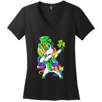 St Patricks Day Dabbing Unicorn Leprechaun Lepricorn Women's V-Neck T-Shirt