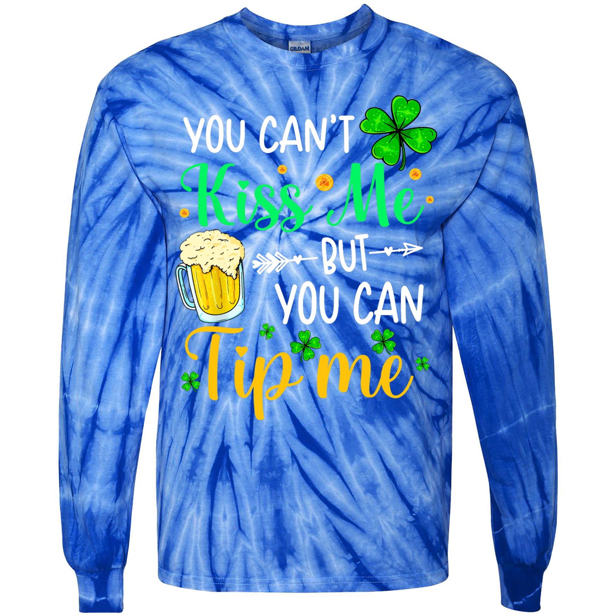 St Patrick's Day Lucky Shamrock Waitress Bartender Waiter Cute Gift Tie-Dye Long Sleeve Shirt