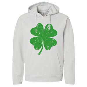 St Patricks Day Distressed Four Leaf Clover Shamrock Irish Premium Performance Fleece Hoodie