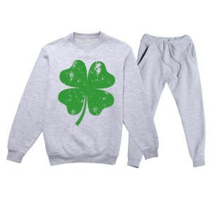 St Patricks Day Distressed Four Leaf Clover Shamrock Irish Premium Premium Crewneck Sweatsuit Set