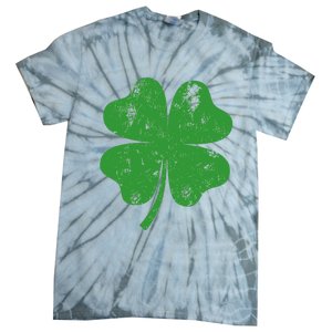 St Patricks Day Distressed Four Leaf Clover Shamrock Irish Premium Tie-Dye T-Shirt