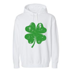 St Patricks Day Distressed Four Leaf Clover Shamrock Irish Premium Garment-Dyed Fleece Hoodie