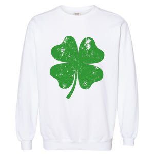 St Patricks Day Distressed Four Leaf Clover Shamrock Irish Premium Garment-Dyed Sweatshirt